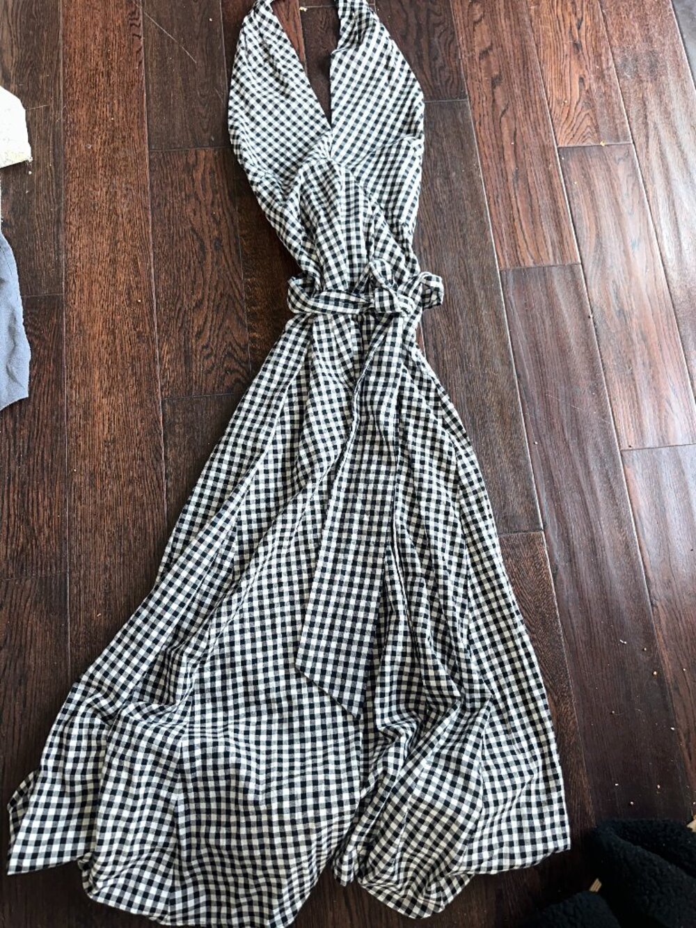 Commense Women's Black White Gingham Halter Maxi Y2K Dress